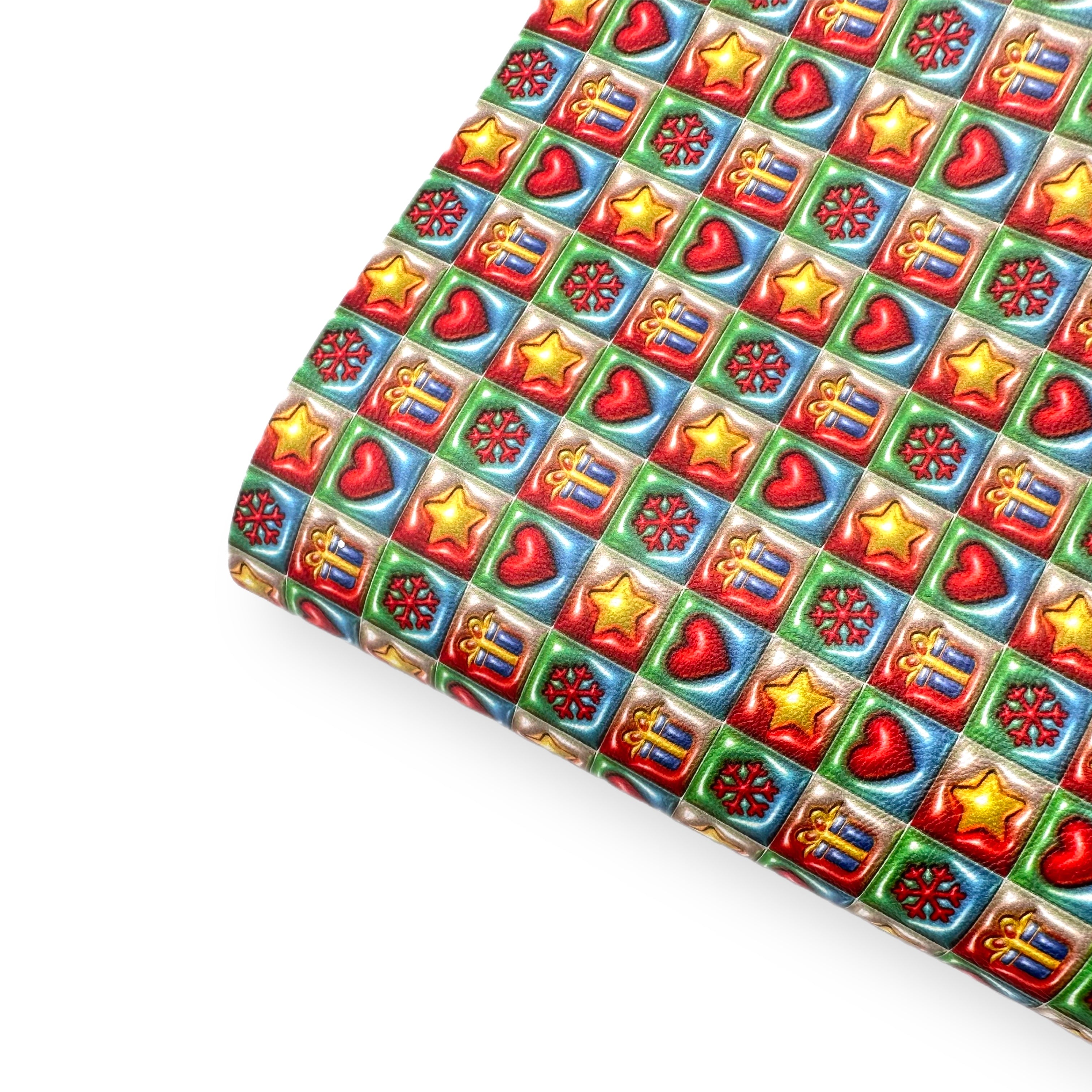 Puffy 3D Christmas Check Premium Faux Leather Fabric Sheets