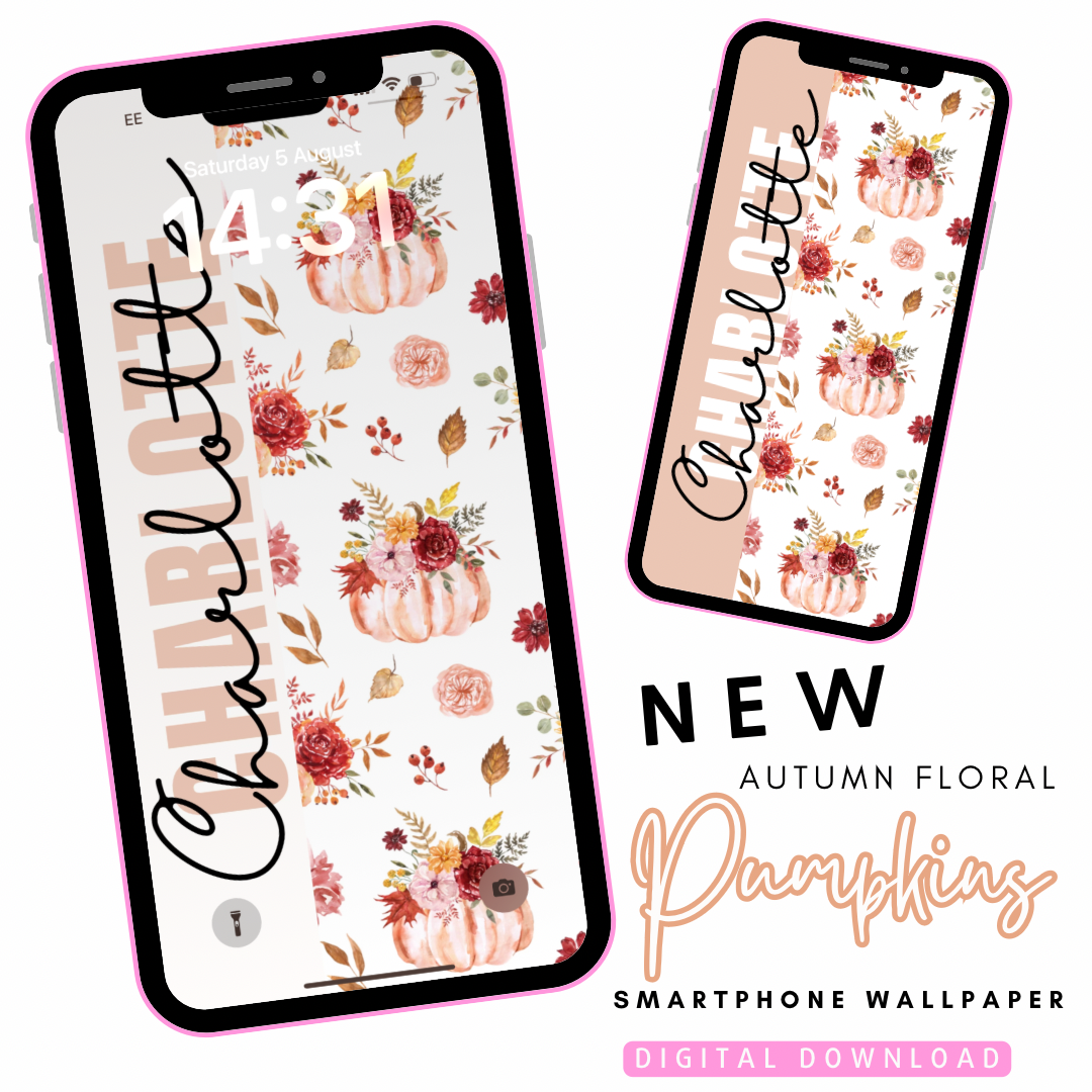 Autumn Floral Pumpkins Personalised Phone Wallpaper- Set of 2