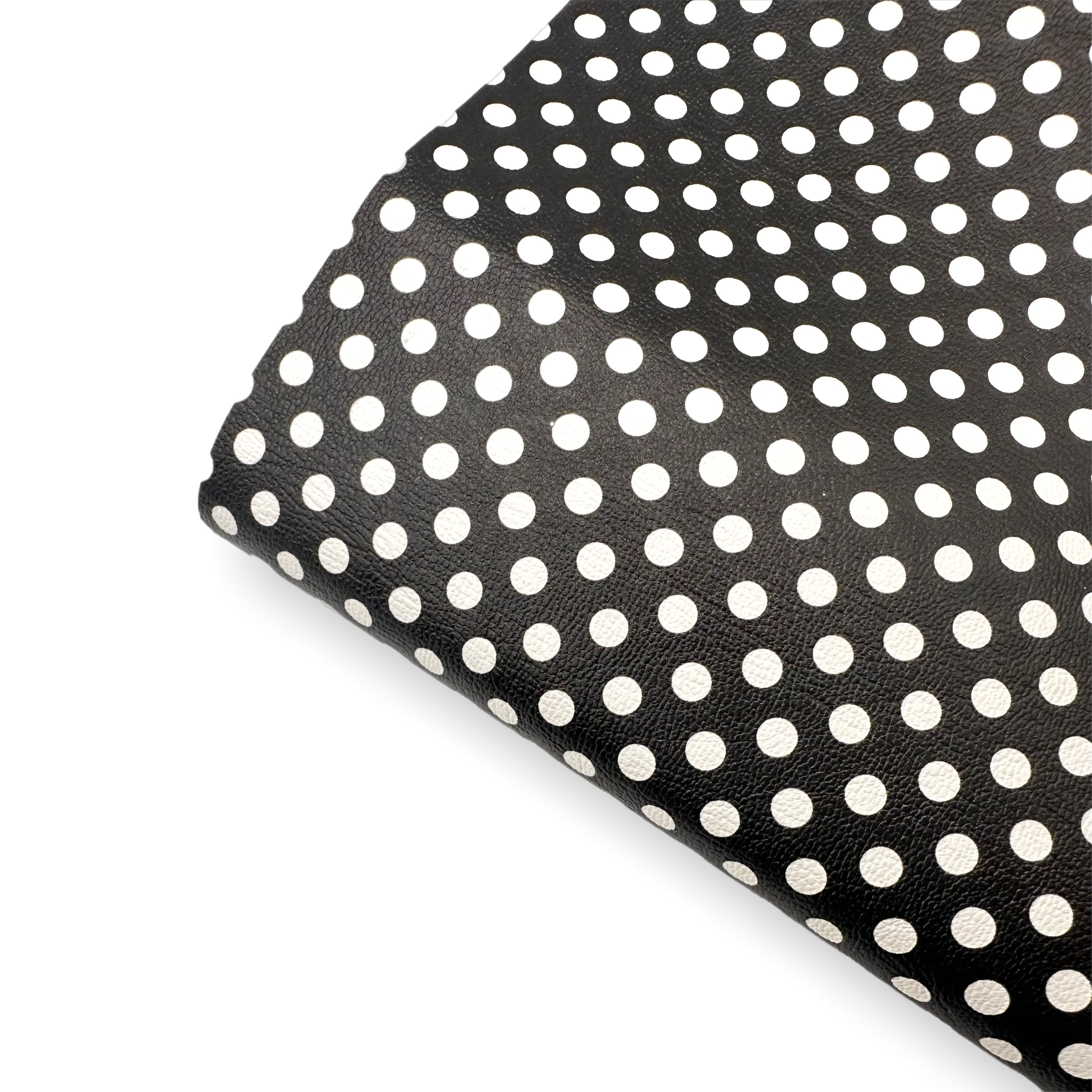 White on Black Polka Dots Premium Faux Leather Fabric