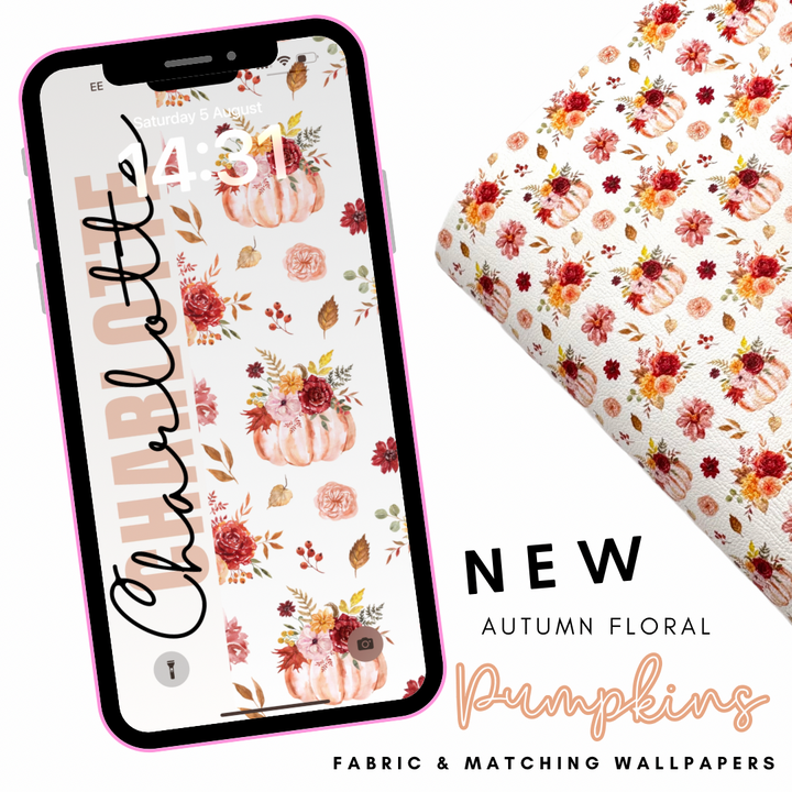 Autumn Floral Pumpkins Personalised Phone Wallpaper- Set of 2