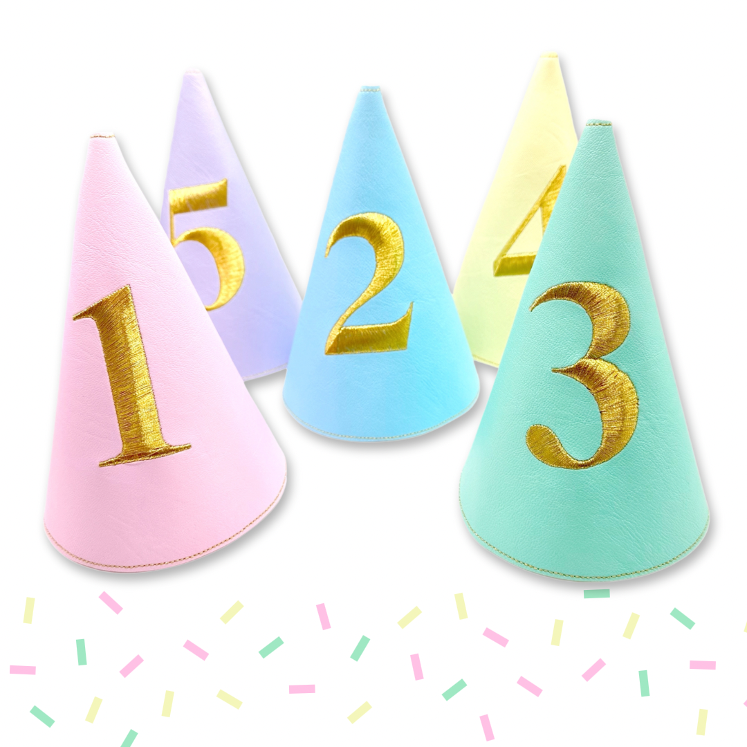 Birthday Number Pastel & Gold Age Embroidered Hats