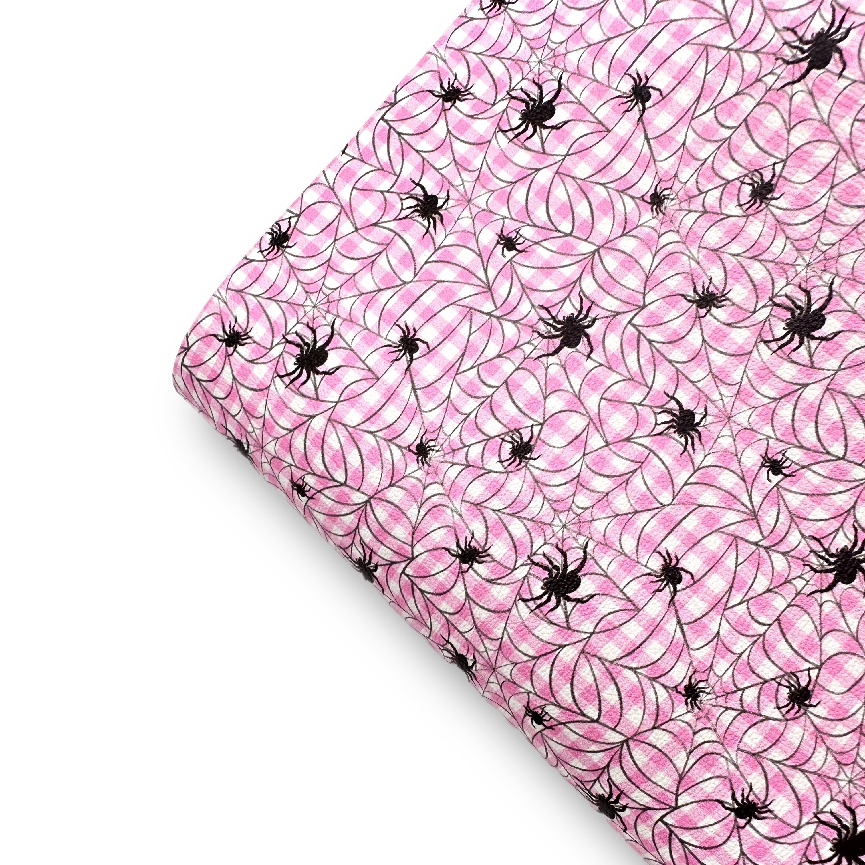Girly Gingham Spider Webs Premium Faux Leather Fabric Sheets
