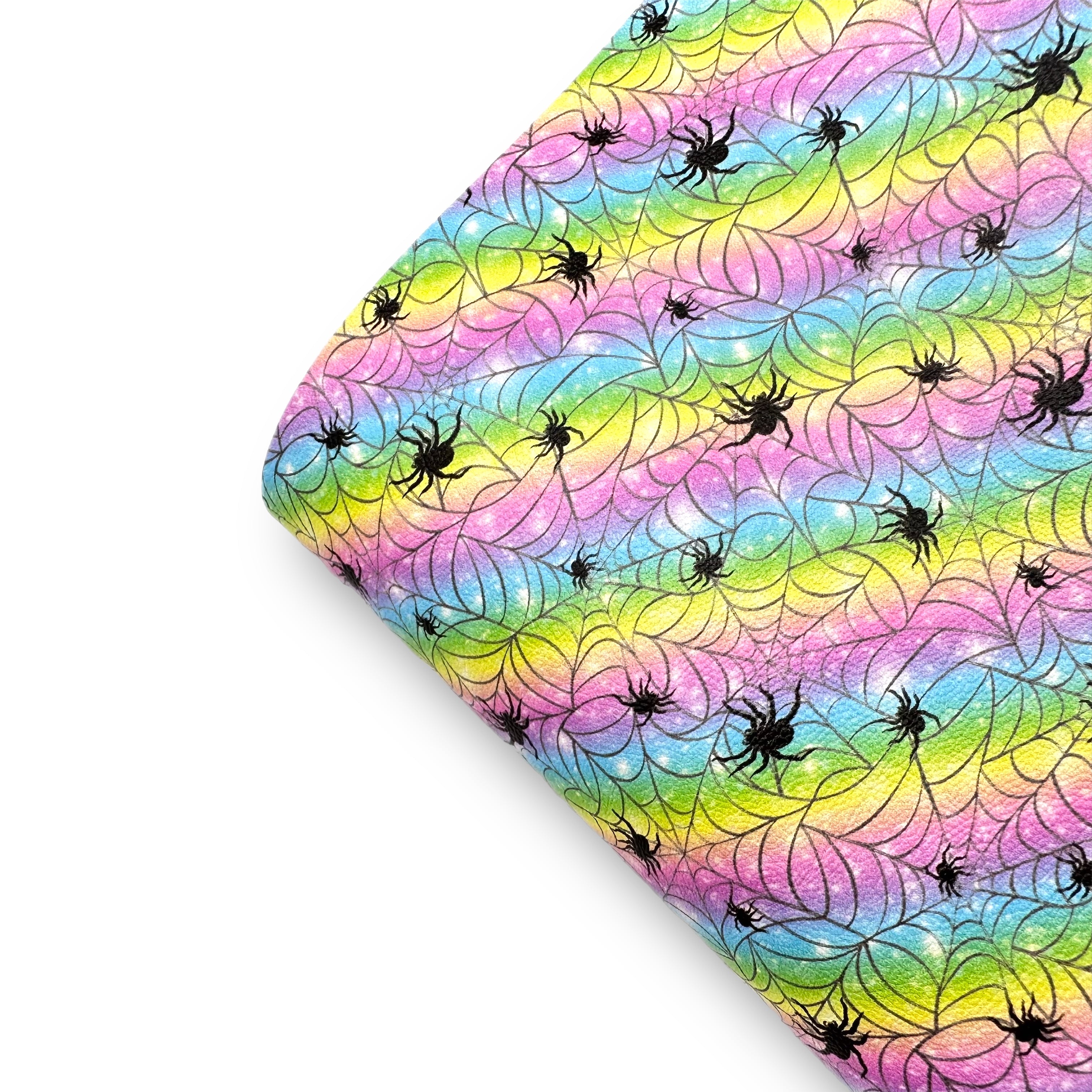 Pastel Rainbow Spider Webs Premium Faux Leather Fabric Sheets
