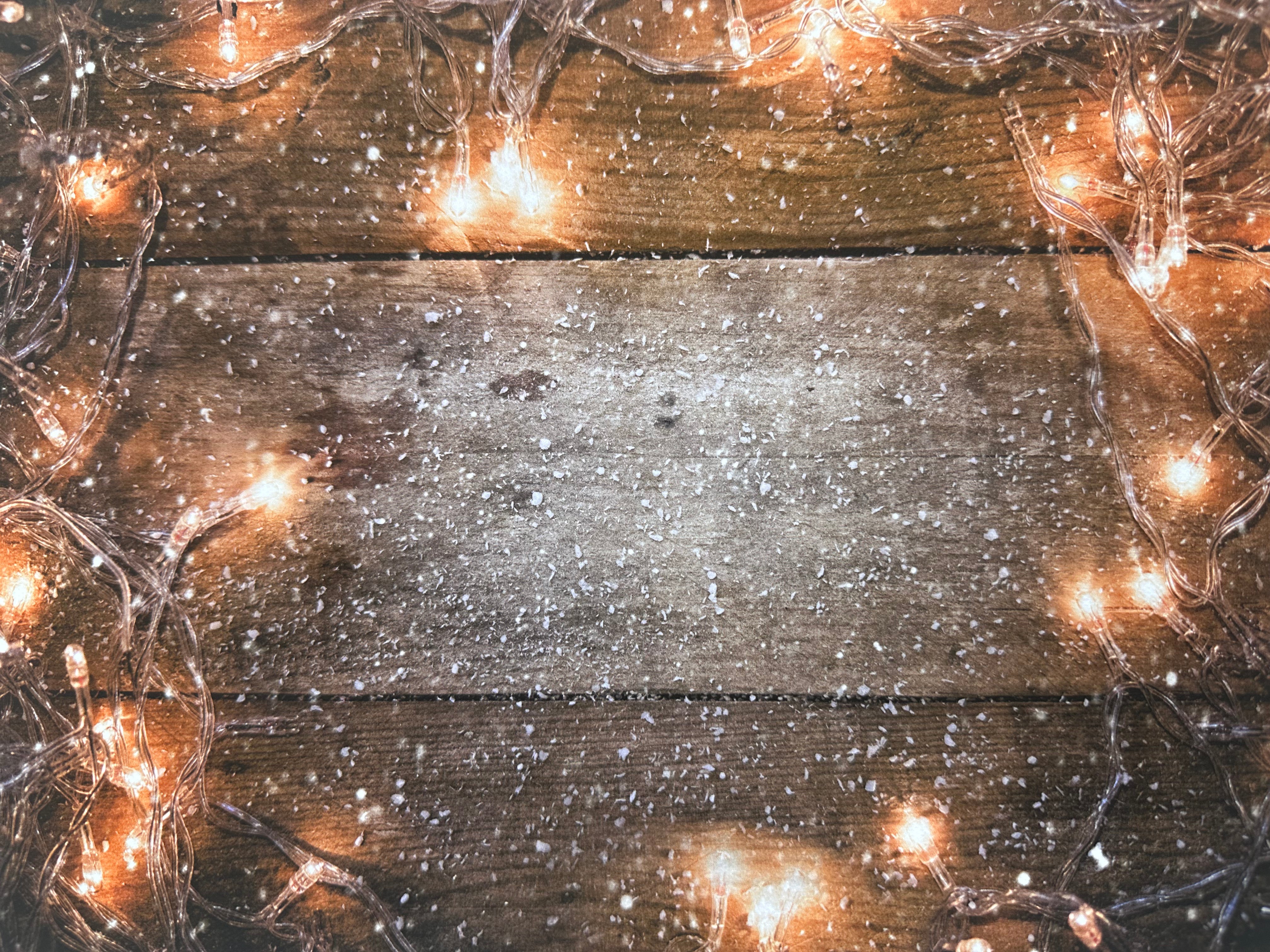 Snowy Lights Wooden Effect Canvas Photography Background