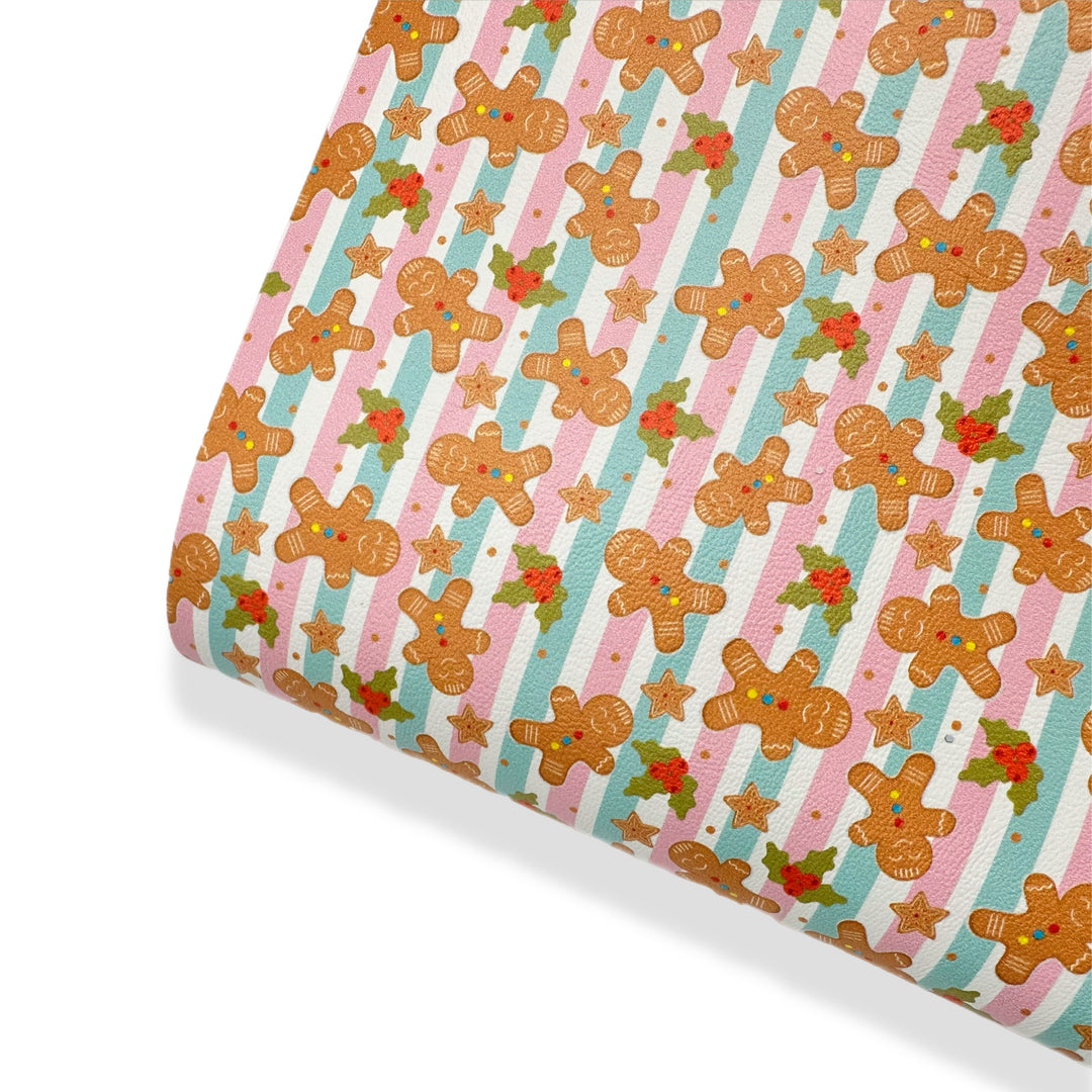 Gingerbread Pastel Stripes Premium Faux Leather Fabric