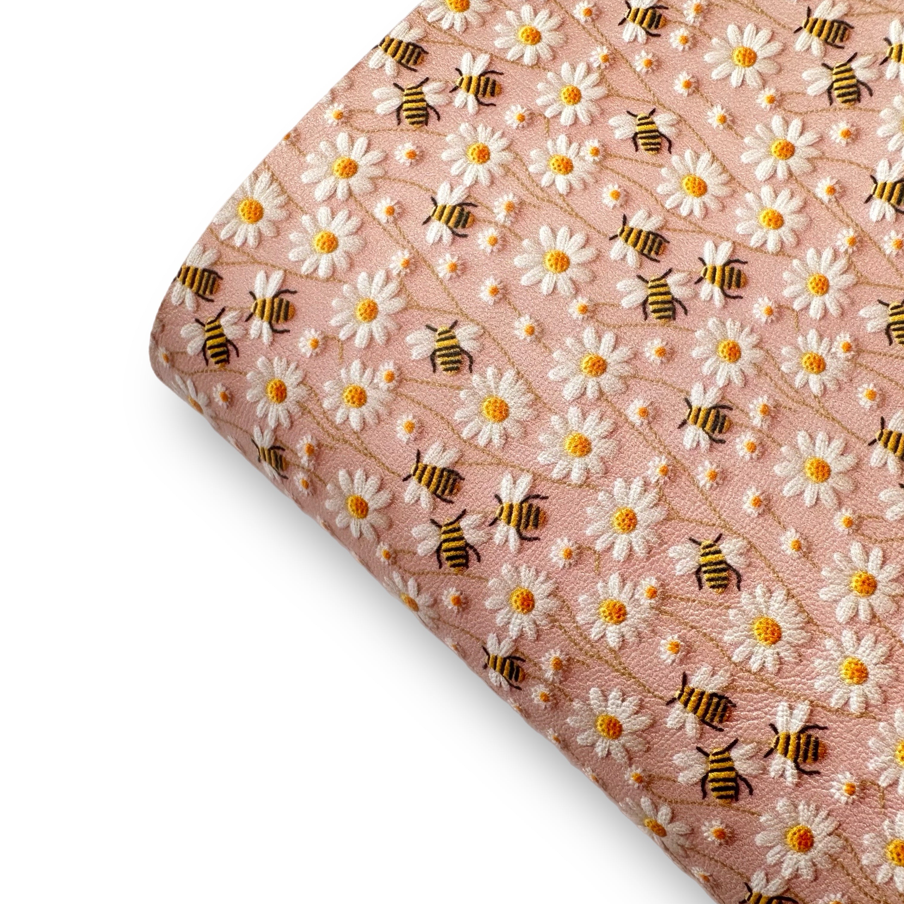Bee-utiful Daisies 3D Premium Faux Leather Fabric