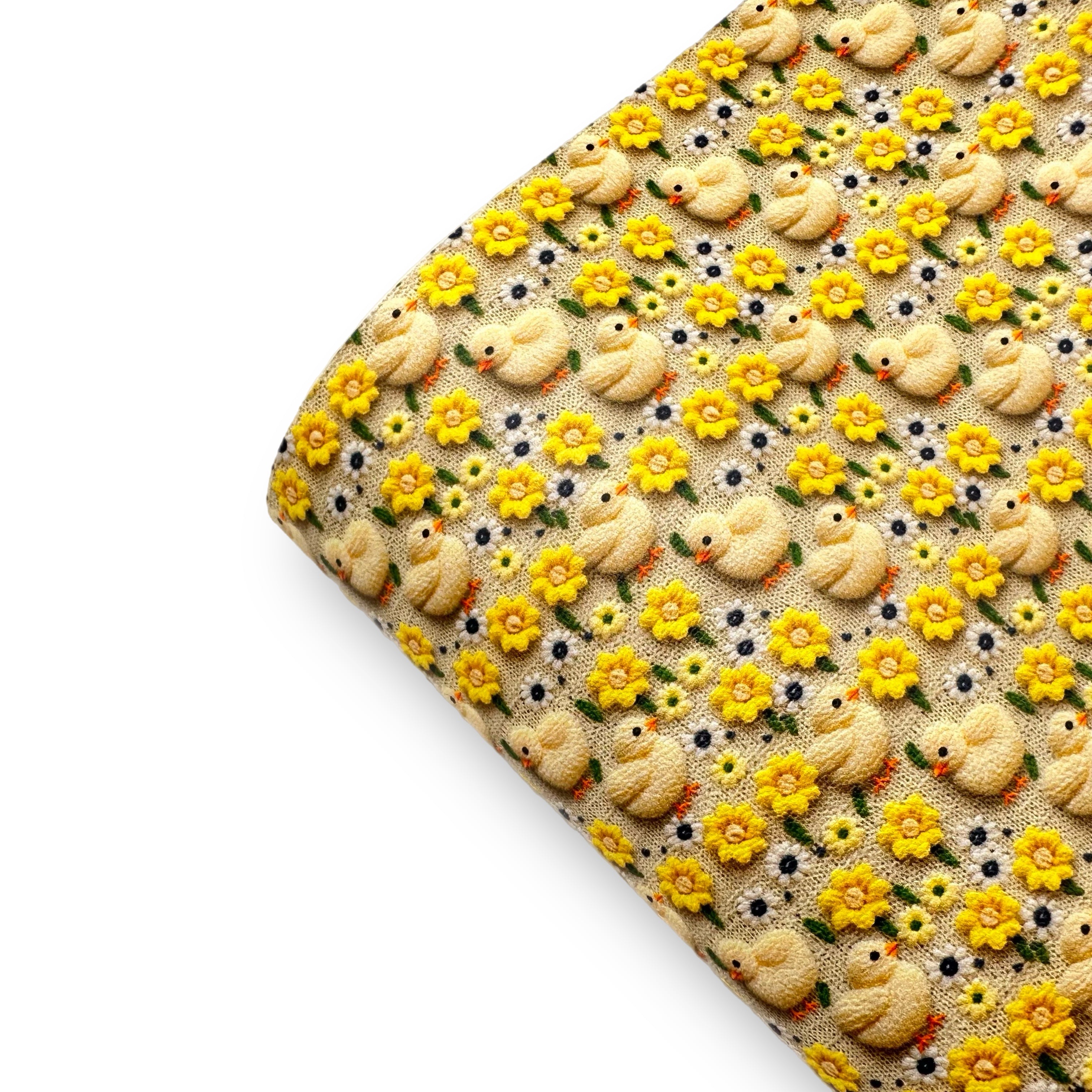 Easter Floral Chicks 3D Premium Faux Leather Fabric