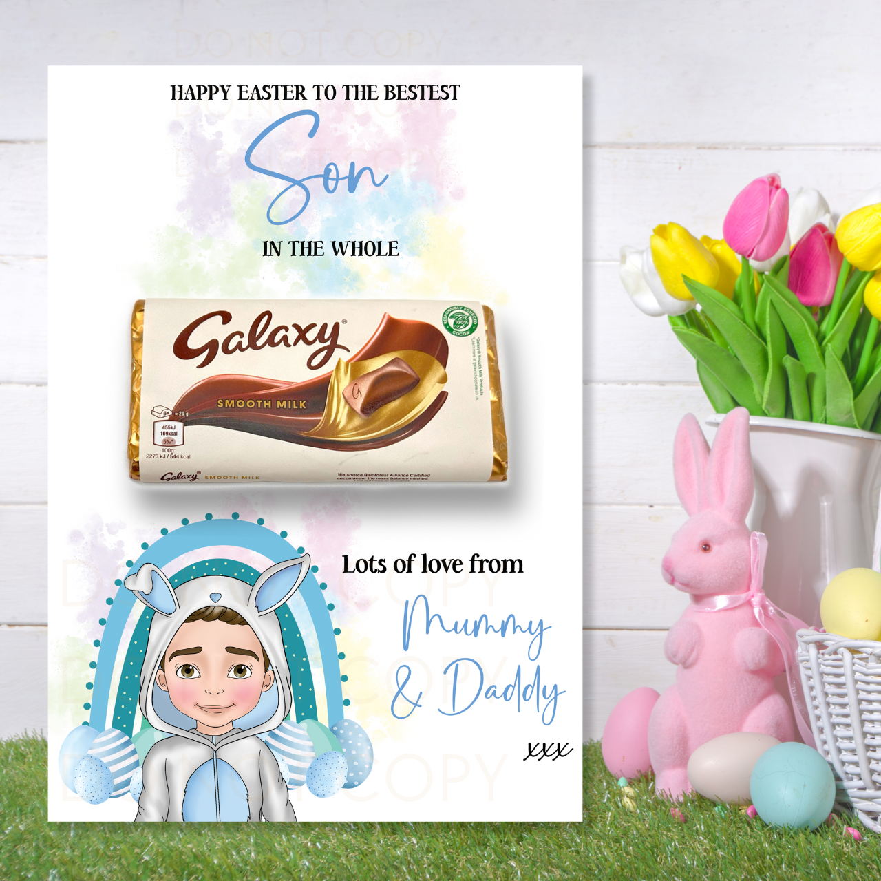 Easter Onesie Boy Bunny Galaxy Chocolate Boards- Premium Card