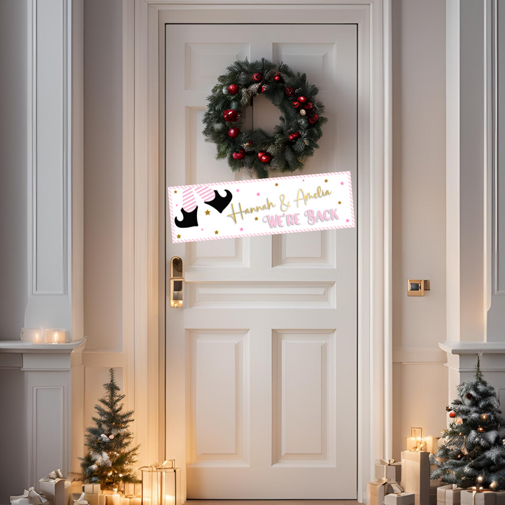 Pink Elf Boots Returning Elf Arrival Personalised Faux Leather Banners