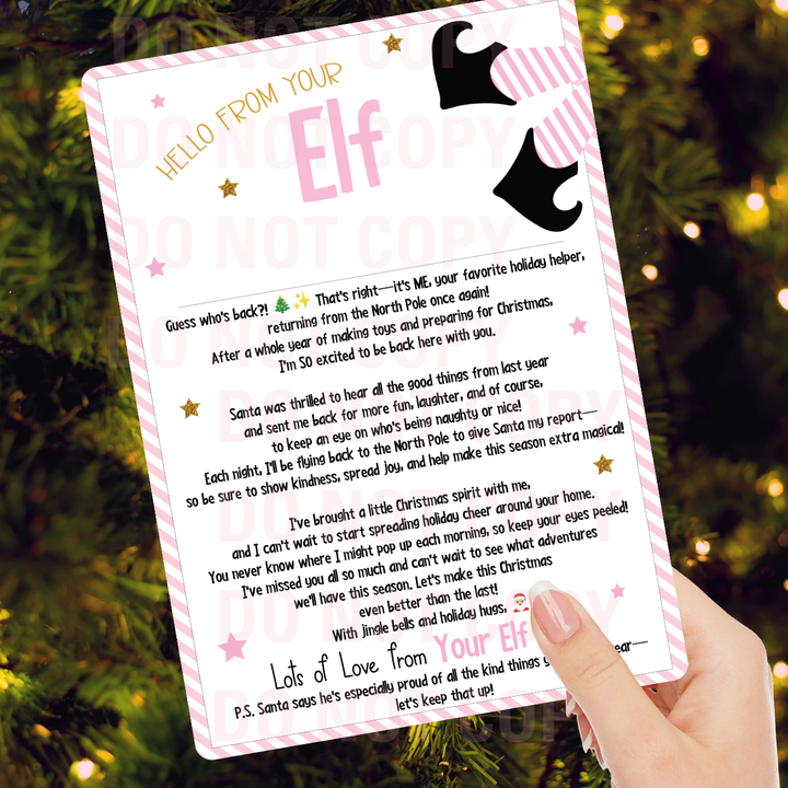 PINK RETURNING ELF OR ELVES ELF BOOTS ARRIVAL LETTERS