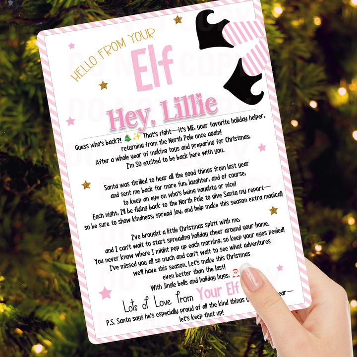 PINK RETURNING ELF OR ELVES ELF BOOTS ARRIVAL LETTERS