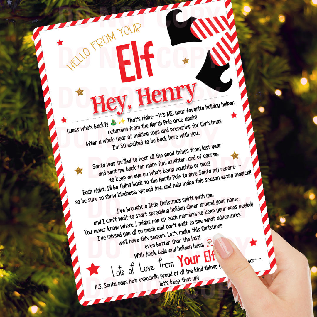 RED RETURNING ELF OR ELVES ELF BOOTS ARRIVAL LETTERS