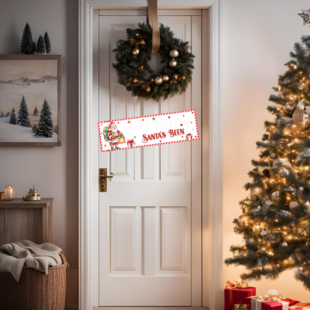 SANTA'S BEEN CHRISTMAS FAUX LEATHER BANNERS WITH OPTIONAL PERSONALISATION