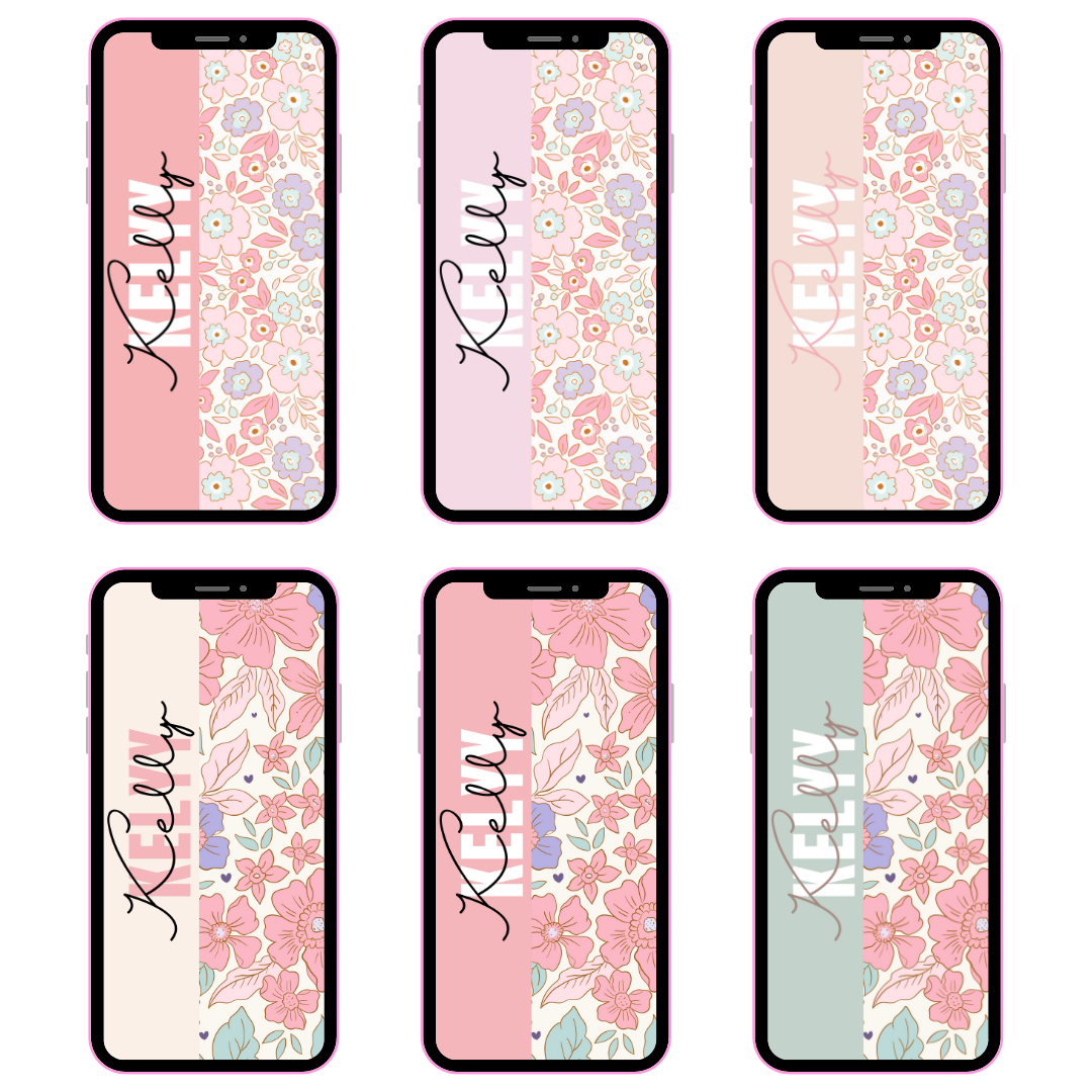 Ditsy Florals Personalised Phone Wallpaper- Set of 6