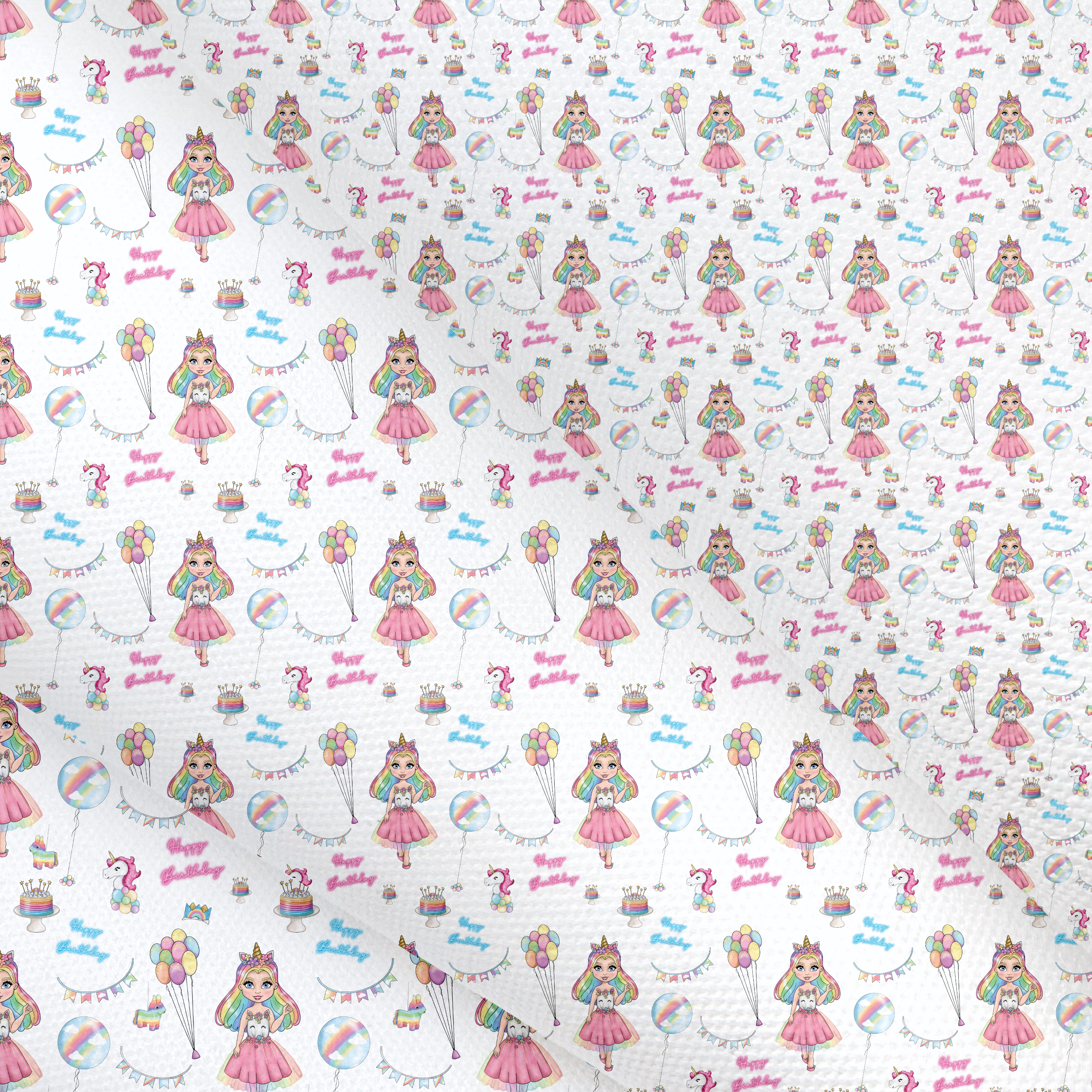 Rainbow Birthday Unicorn Dolly Canvas Lux Premium Printed Fabric- 3 Colours/Sizes