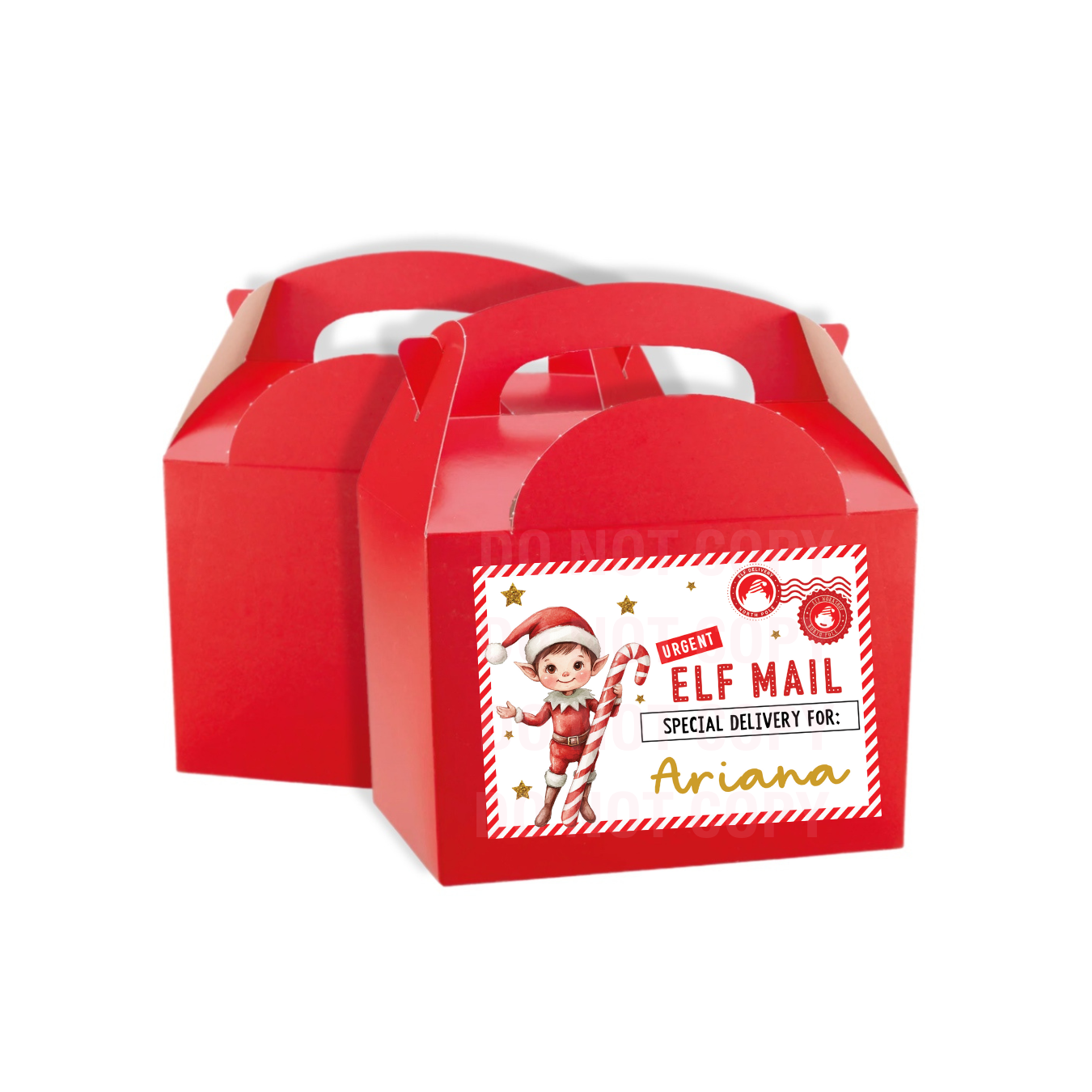 URGENT ELF MAIL PRINTED TREAT BOX LABELS