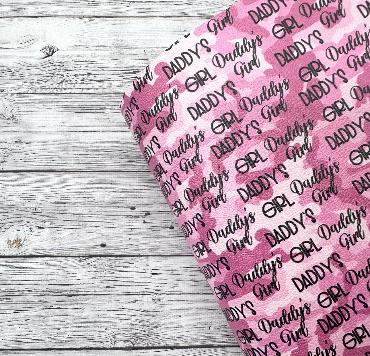 Daddy’s Girl Pink Camo Premium Faux Leather Fabric Sheets