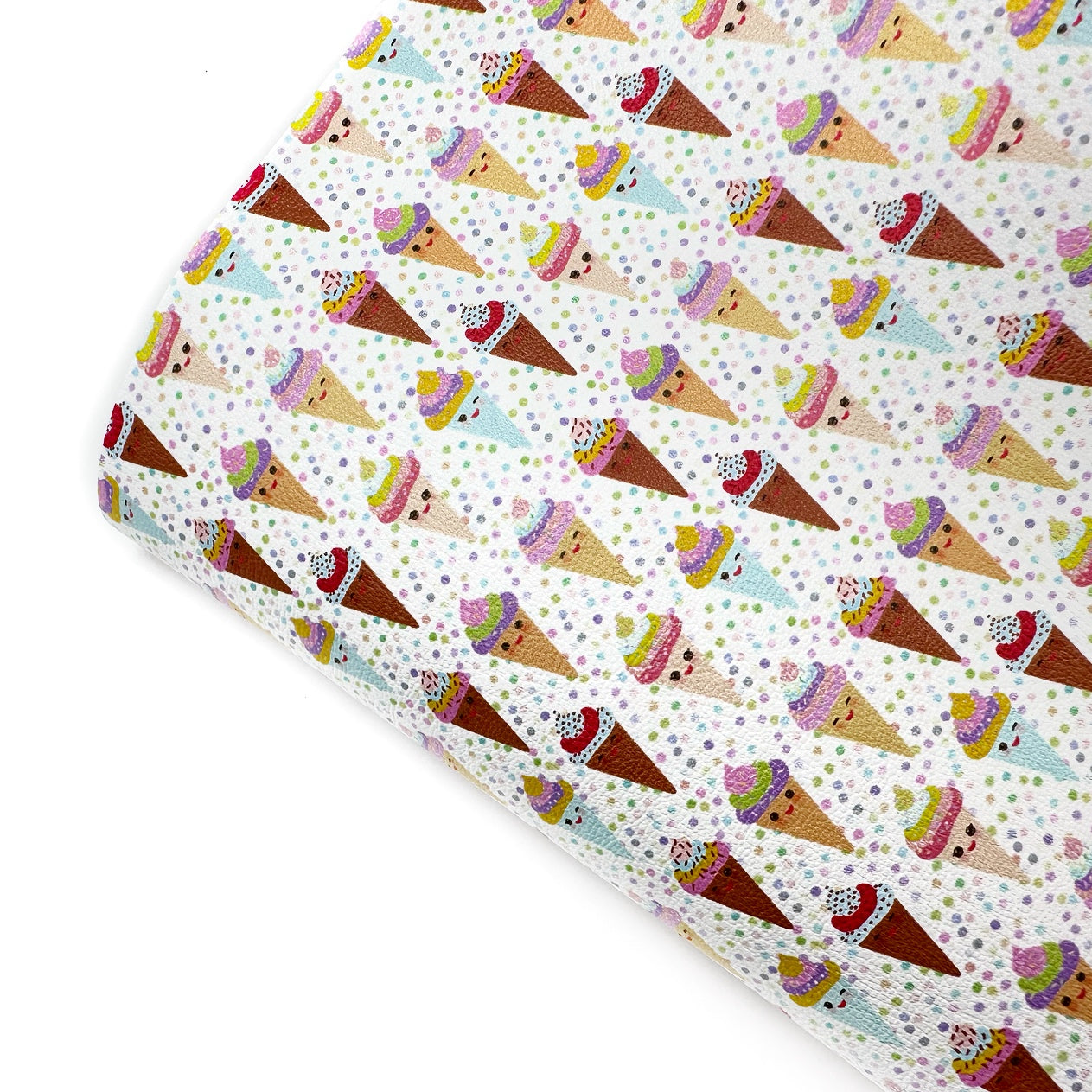 Cute Kawaii Sprinkle Cones Premium Faux Leather Fabric Sheets