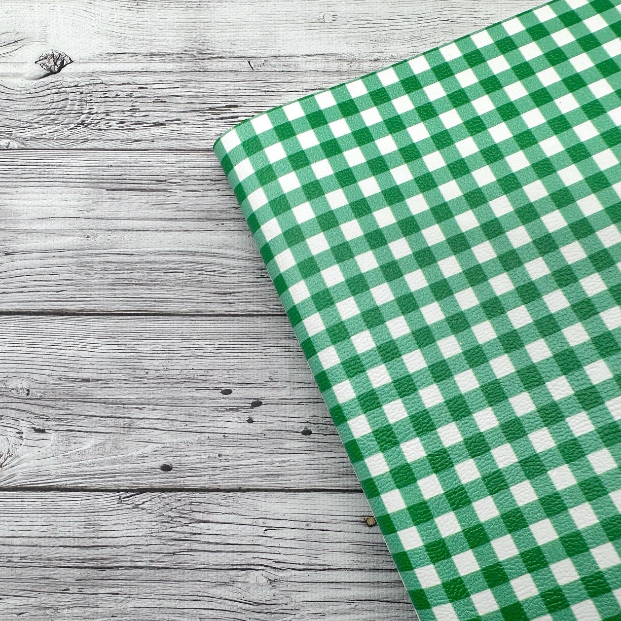 Emerald Green Gingham Standard Premium Faux Leather Fabric Sheets