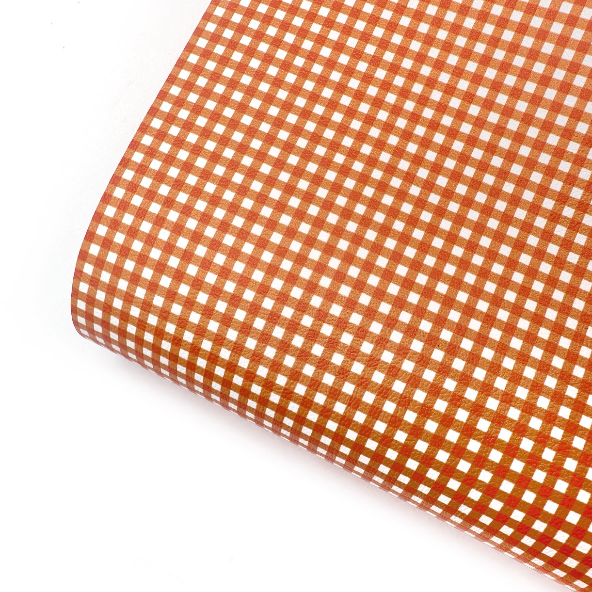 Tangerine Orange Gingham Mini Premium Faux Leather Fabric Sheets