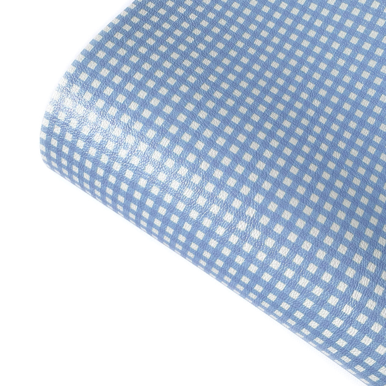 Light Blue Gingham Mini Premium Faux Leather Fabric Sheets