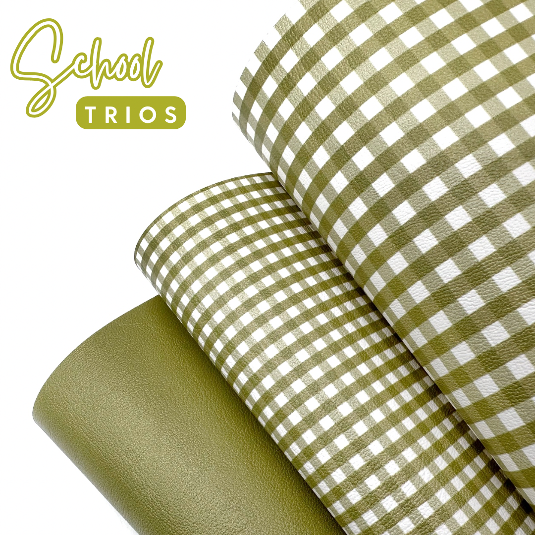 Olive Green Gingham Core Faux Leather Trio