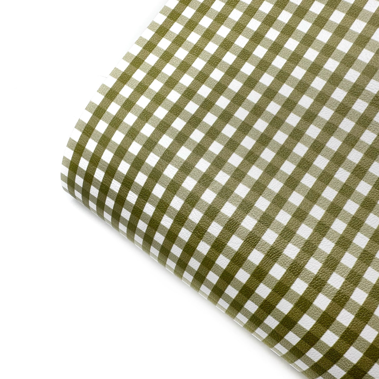 Olive Green Gingham Standard Premium Faux Leather Fabric Sheets