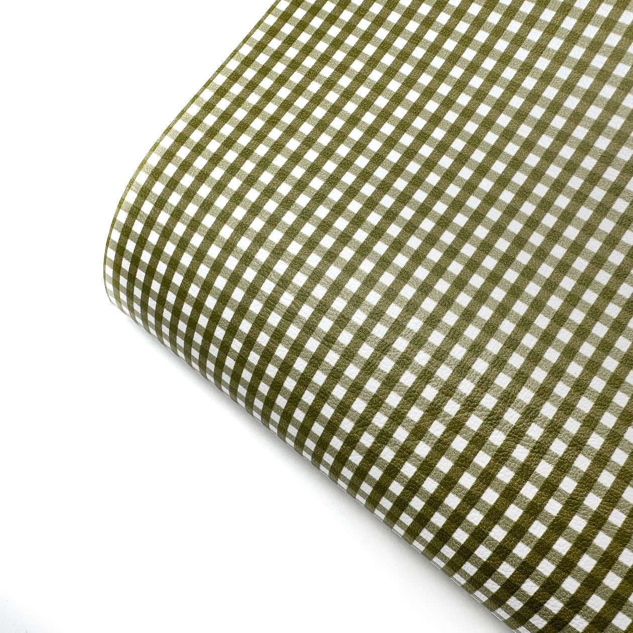 Olive Green Gingham Mini Premium Faux Leather Fabric Sheets