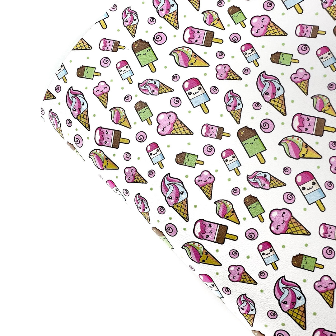 Kawaii Ice Cream Parlour Premium Faux Leather Fabric Sheets