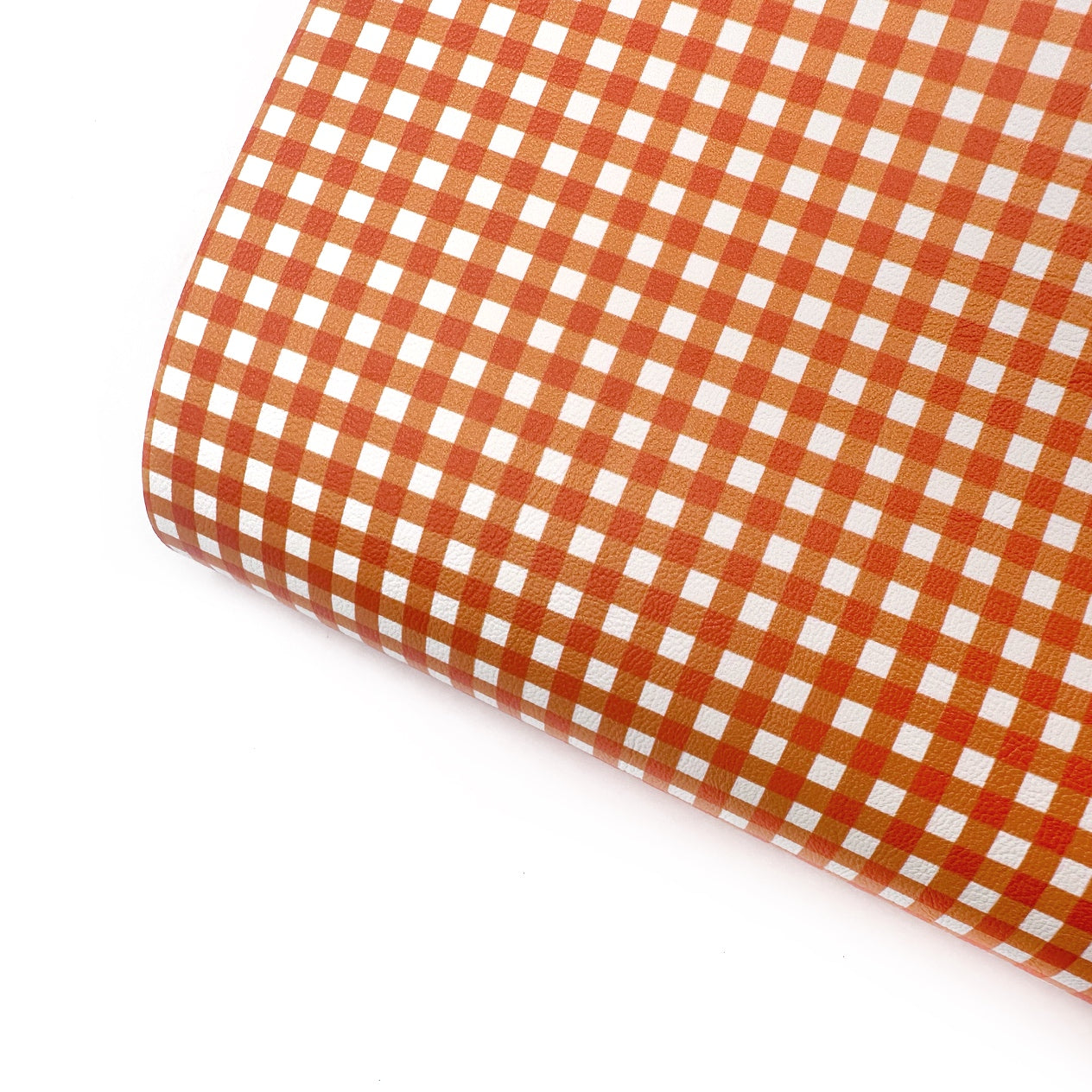 Tangerine Orange Gingham Standard Premium Faux Leather Fabric Sheets