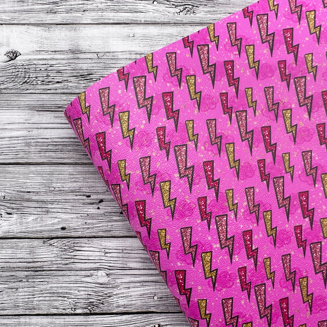 Super Lightning Strikes Pink Premium Faux Leather Fabric Sheets