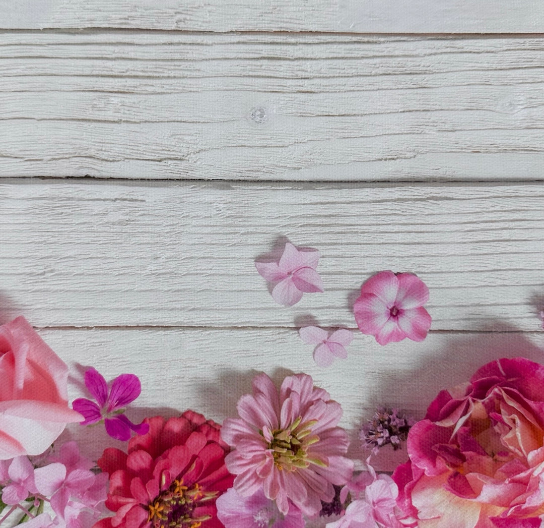 Bright Pink Floral Blooms Wooden Canvas Photography Background