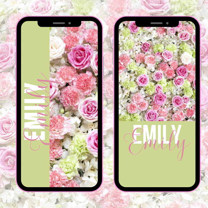 Green Variation Rose Flower Wall Personalised Phone Wallpaper- Set of 2