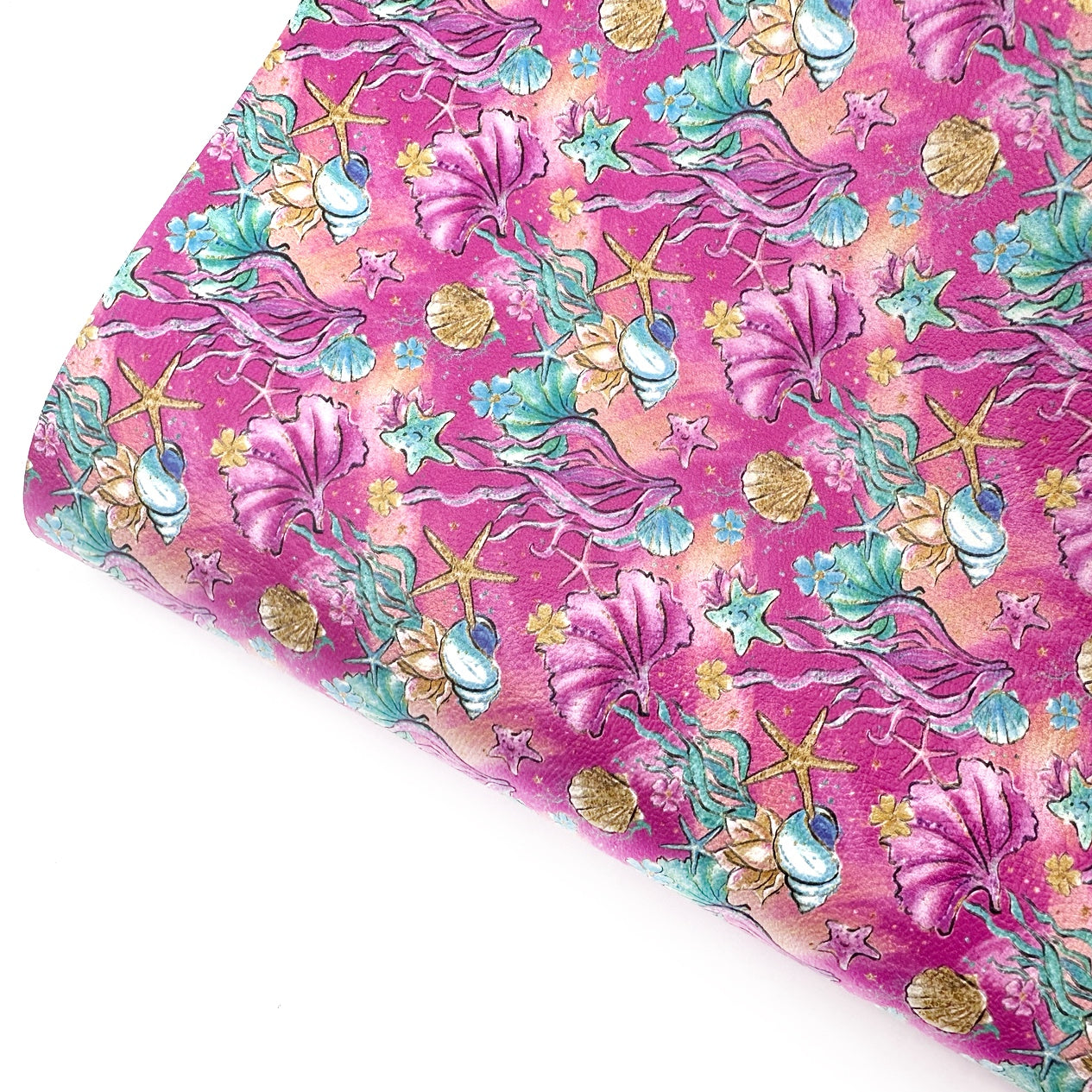 Pretty Pink Mermaid Shells Premium Faux Leather Fabric Sheets