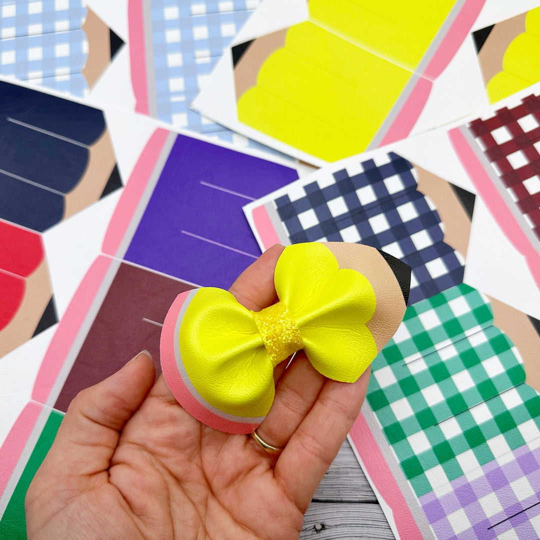 Gingham Pencil Pinch Bows DIY Cutout Faux Leather Fabric Sheet