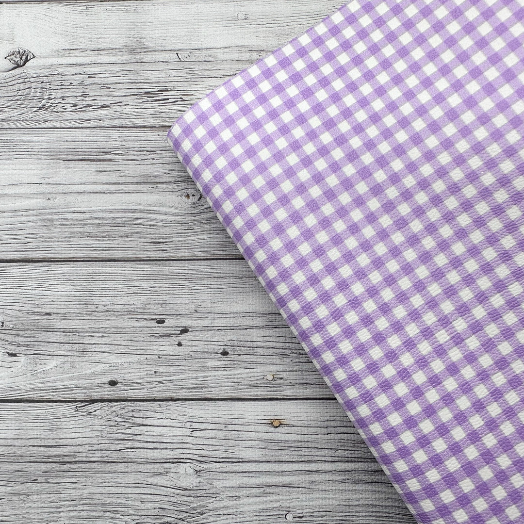 Lilac Gingham Mini Premium Faux Leather Fabric Sheets