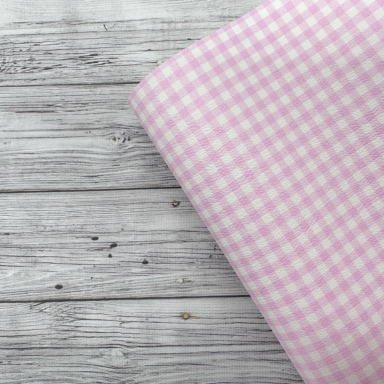 Baby Pink Gingham Mini Premium Faux Leather Fabric Sheets