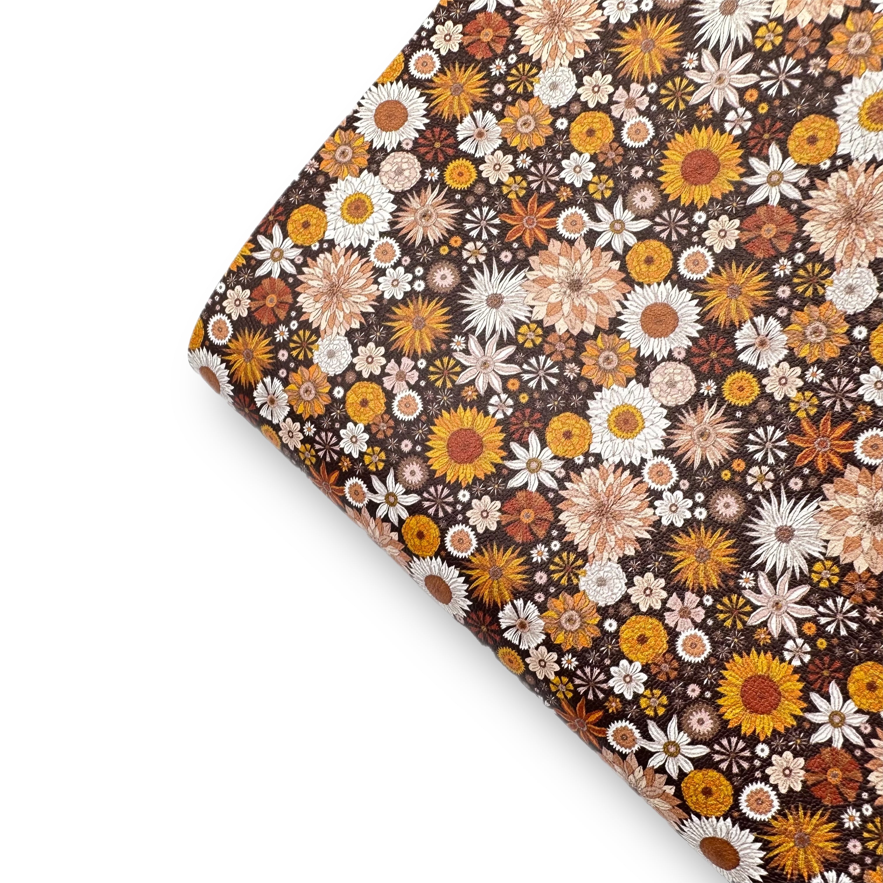 Autumn Brown Blooms Premium Faux Leather Fabric Sheets