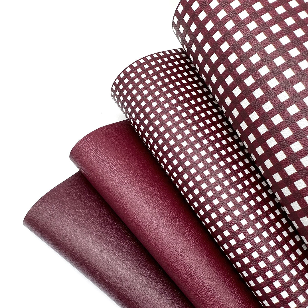 All Burgundy Gingham Core Faux Leather Quad