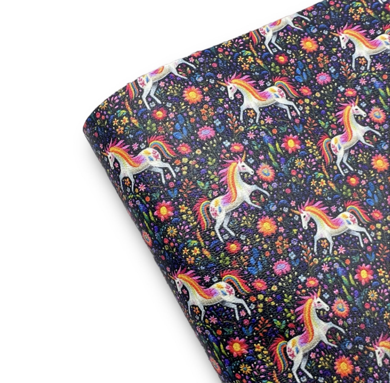 Embroidered Unicorns Premium Faux Leather Fabric Sheets