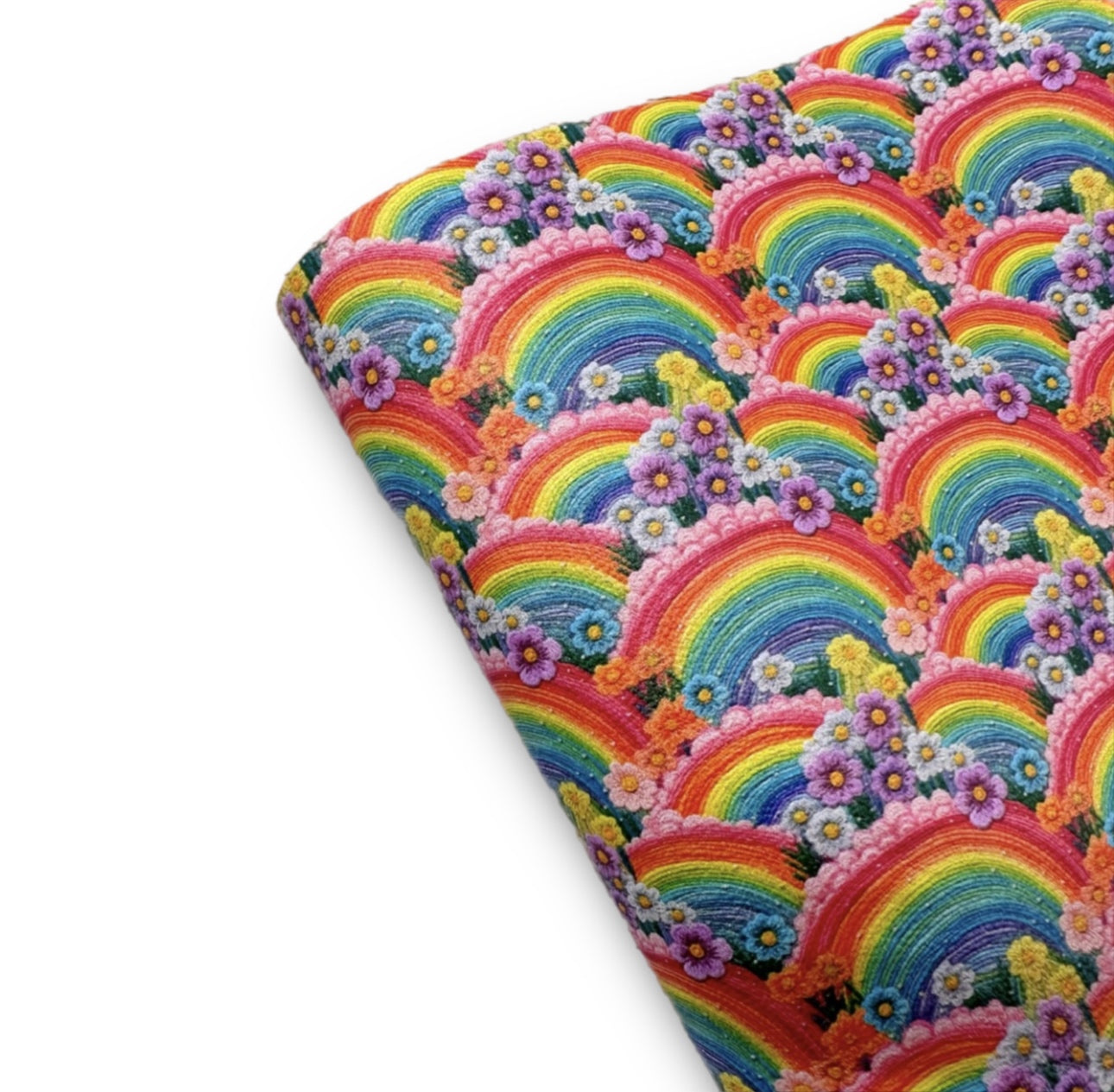 Embroidered Rainbow Waves Premium Faux Leather Fabric Sheets
