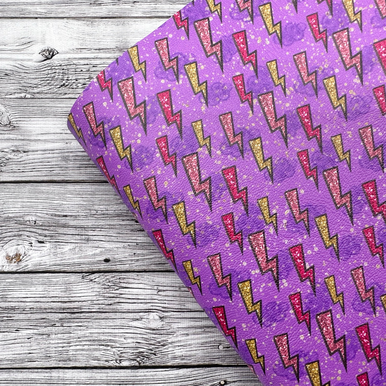 Super Lightning Strikes Purple Premium Faux Leather Fabric Sheets