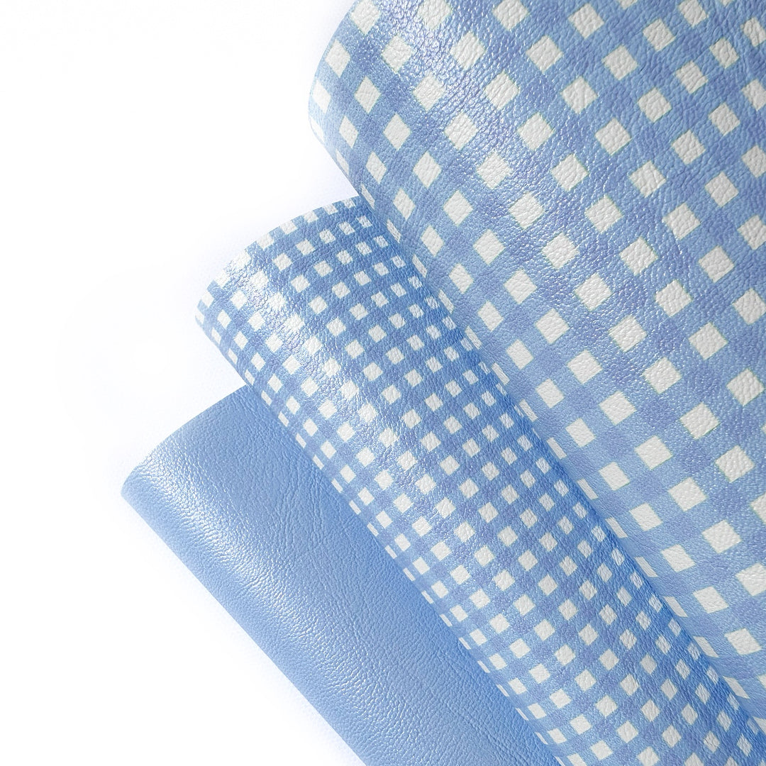 Light Blue Gingham Core Faux Leather Trio