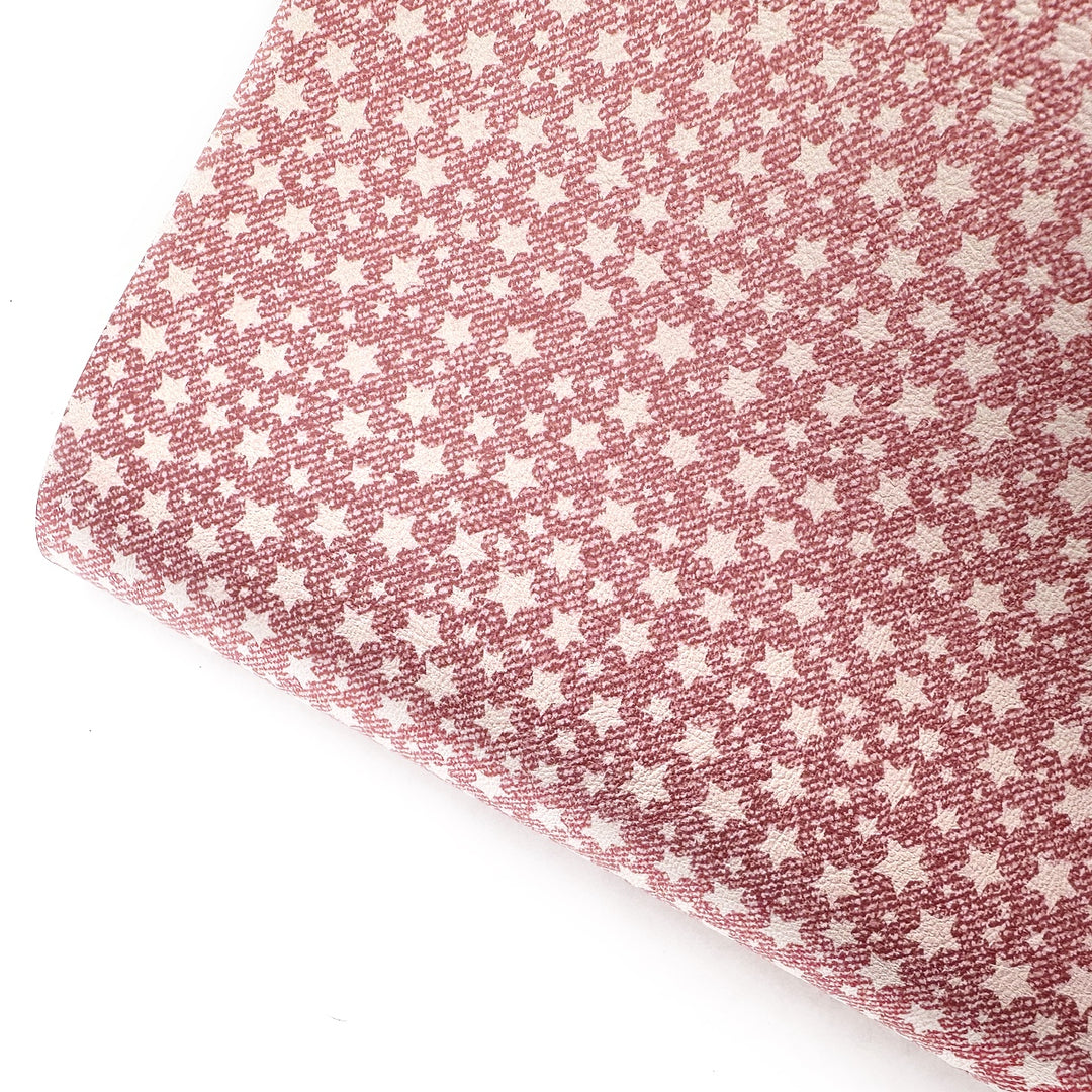 Pink Denim Stars Premium Faux Leather Fabric Sheets