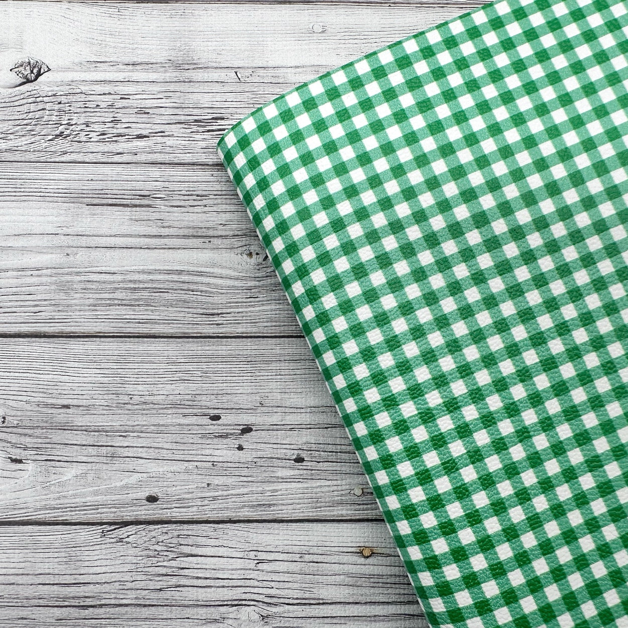 Emerald Green Gingham Mini Premium Faux Leather Fabric Sheets