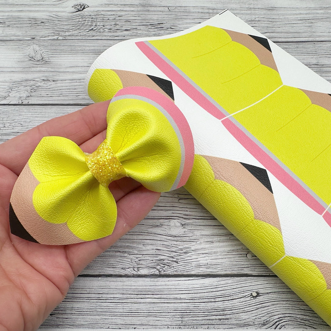 Bright Yellow Pencil Pinch Bow DIY Cutout Faux Leather Fabric Sheet