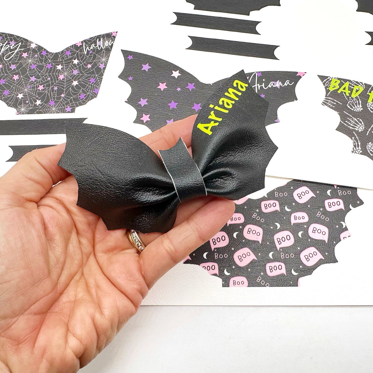 Bat Pinch Hair Bow Headband Sliders DIY Cutout Faux Leather Fabric Sheets
