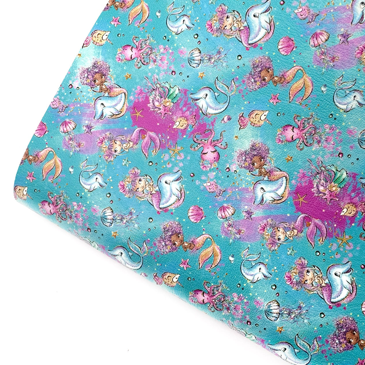 Mermazing Dolphin Ride Premium Faux Leather Fabric Sheets