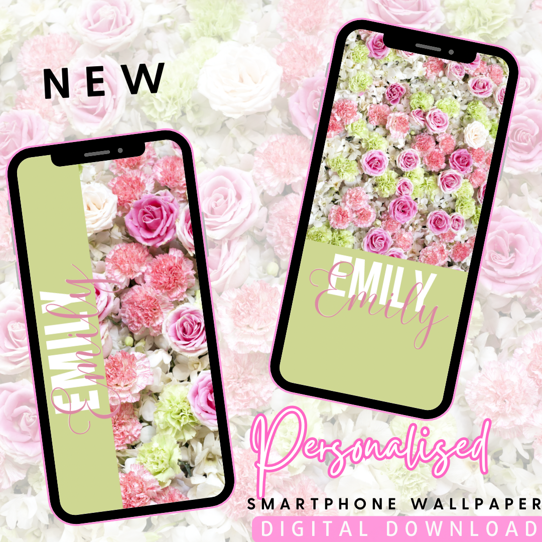 Green Variation Rose Flower Wall Personalised Phone Wallpaper- Set of 2