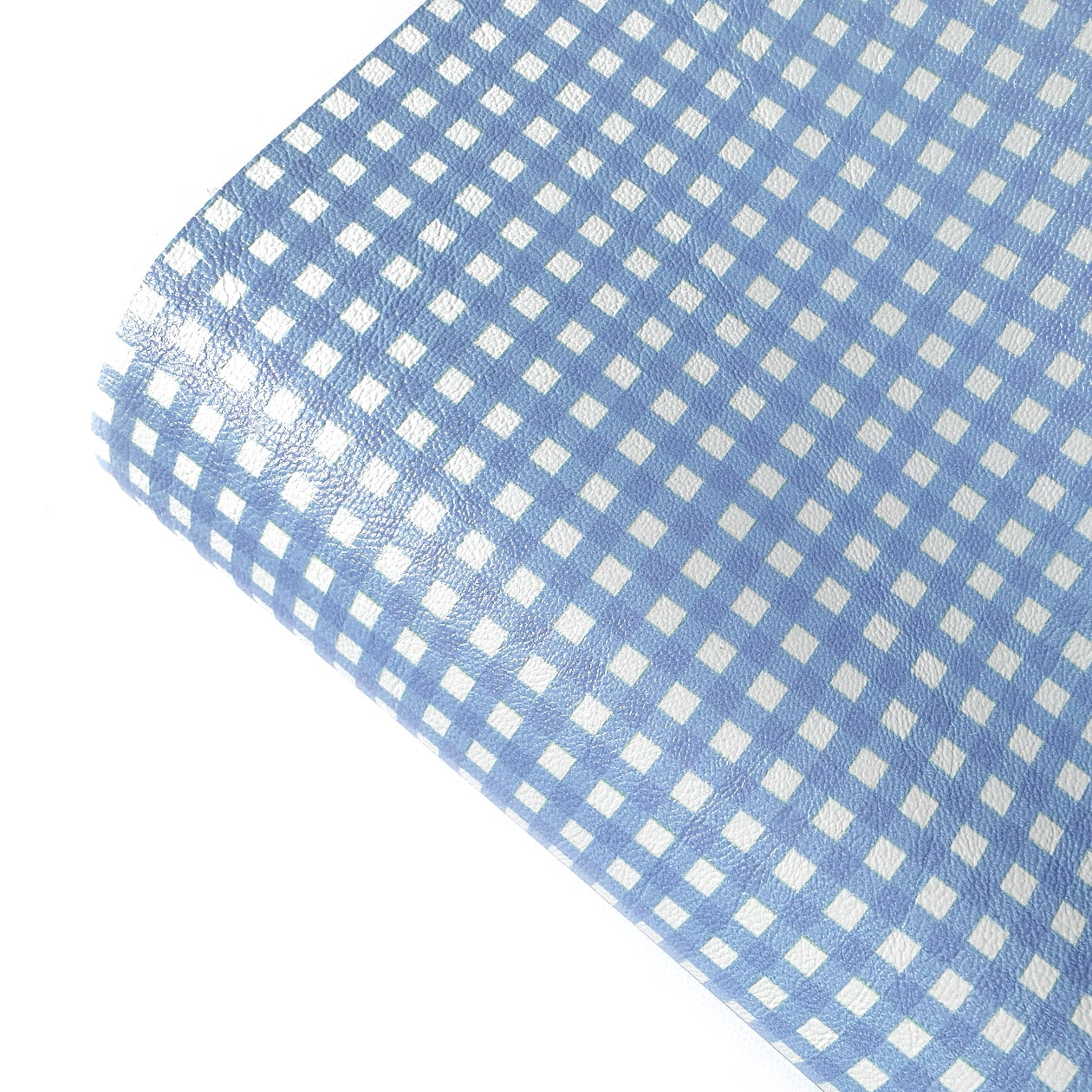 Light Blue Gingham Standard Premium Faux Leather Fabric Sheets